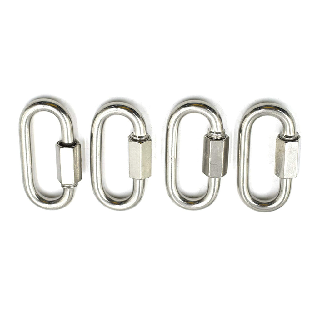 TOUHIA Stainless Steel Quick Link Chain Connector M8 5/16" (8mm) D Shape Locking for Carabiner, Hammock, Camping - Pack of 4