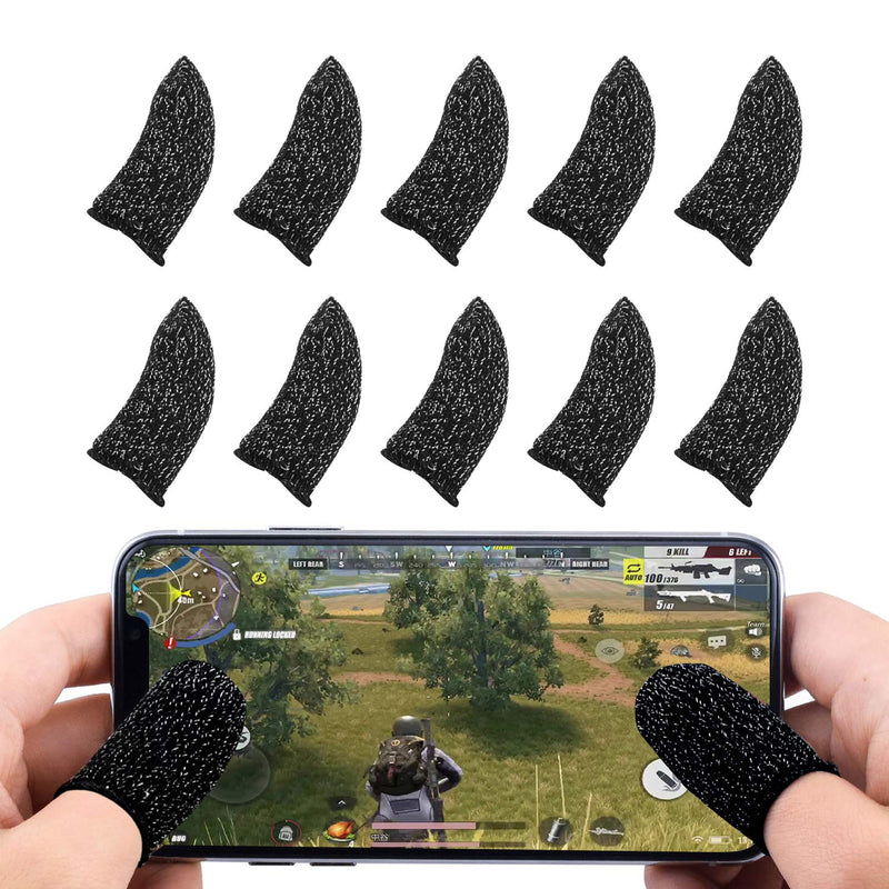 Newseego Mobile Game Finger Sleeve [10 Pack], Touch Screen Finger Sleeve Breathable Anti-Sweat Sensitive Shoot and Aim Keys for Rules of Survival/Knives Out for Android & iOS (Black)