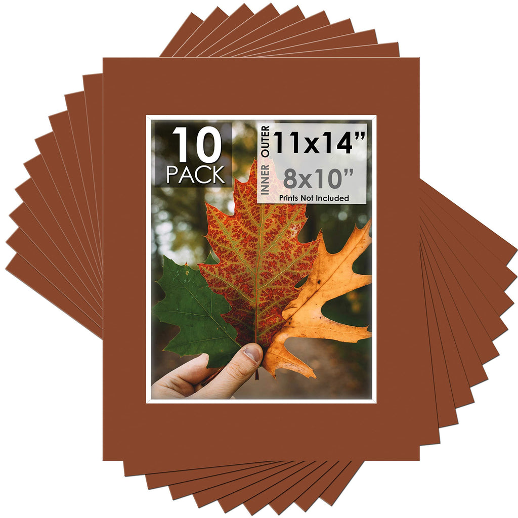 Mat Board Center, Pack of 10, 11x14 for 8x10 Earth Color Mats - Acid Free, 4-ply Thickness, White Core - for Pictures, Photos, Framing
