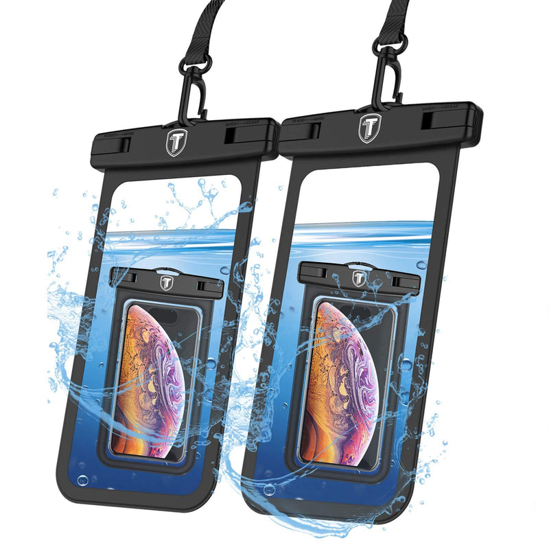 Njjex Waterproof Phone Pouch 2-Pack Cell phone Dry Bag Case & Lanyard For Samsung Galaxy Note 20 Ultra S21 Plus S20 S10 S9 S8 A01 A11 A21 A51 A71 A02S A12 A32 A42 A52 iPhone 13 Pro Max 12 11 Xs Xr 8 7 Black (2 Pack)