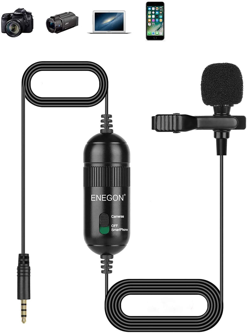 ENEGON Lavalier Lapel Microphone,20 Feet 3.5mm 360° Omnidirectional Condenser Easy Clip-on Wired Mic for Camera, DSLR, DV and iPhone/Android Smartphone,YouTube, Interview, Video Recording…