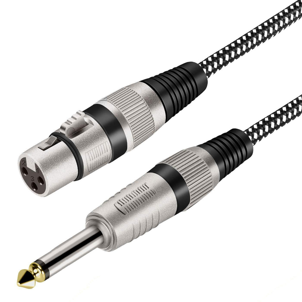 XLR Female to 1/4 Inch TS Cable 3 FT, Nylong Braided XLR 3 Pin Female to 6.35mm TS Male Unbalanced Interconnect Wire Mic Cord for Dynamic Microphone (Pure Copper Conductors) 3FT