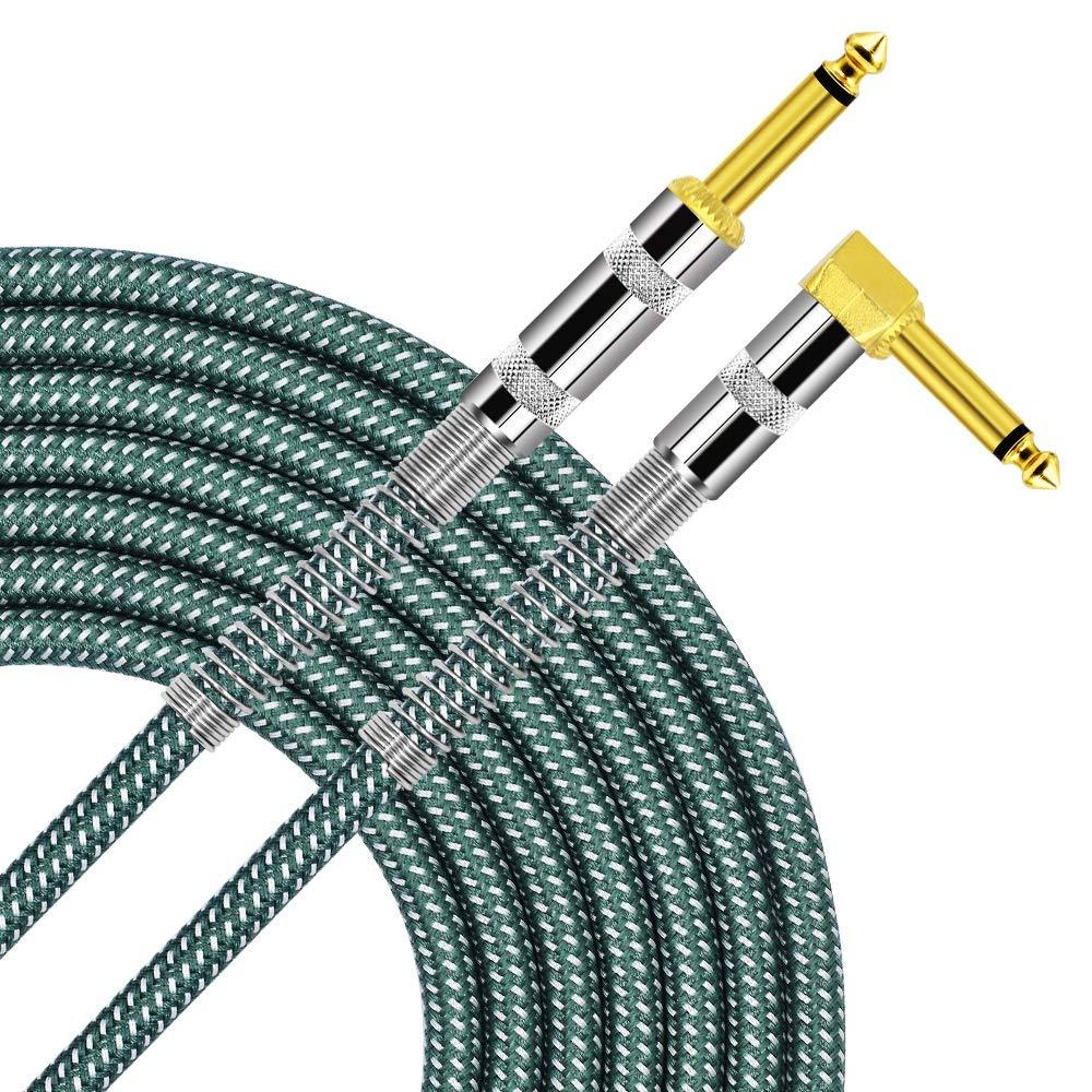 [AUSTRALIA] - TISINO Guitar Cable, 10ft 1/4 inch TS Right Angle to Straight Guitar Instrument Cord for Electric Guitar, Bass, Amp, Keyboard, Mandolin - Green 10 Feet 