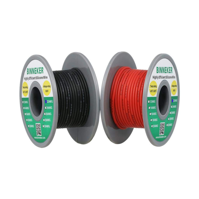 [AUSTRALIA] - BINNEKER 22 Gauge Silicone Wire Spool 50 feet Ultra Flexible High Temp 200 deg C 600V 22 AWG Silicone Wire 60 Strands of Tinned Copper Wire 25 ft Black and 25 ft Red Stranded Wire for Model silicone wire 25ft red and 25ft black 