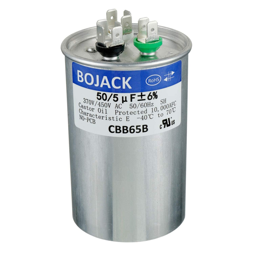 BOJACK 50+5uF 50/5MFD ±6% 370V/440V CBB65 Dual Run Circular Start Capacitor for AC Motor Run or Fan Start or Condenser Straight