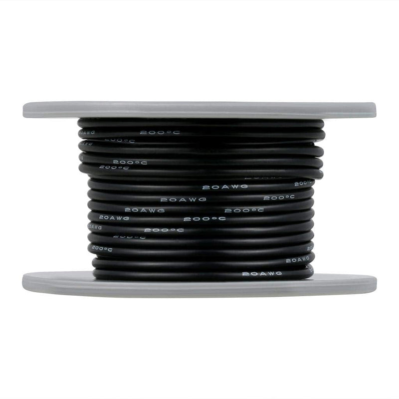 BINNEKER 20 Gauge Silicone Wire Spool Black 50 feet Ultra Flexible High Temp 200 deg C 600V 20 AWG Silicone Rubber Wire 100 Strands of Tinned Copper Wire Stranded Wire for Model Low Impedance silicone wire 50ft silicone wire black