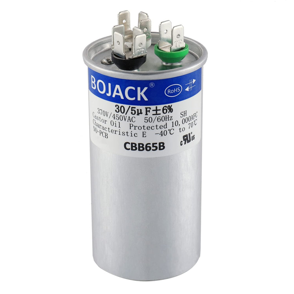 BOJACK 30+5uF 30/5MFD ±6% 370V/440V CBB65 Dual Run Circular Start Capacitor for AC Motor Run or Fan Start or Condenser Straight