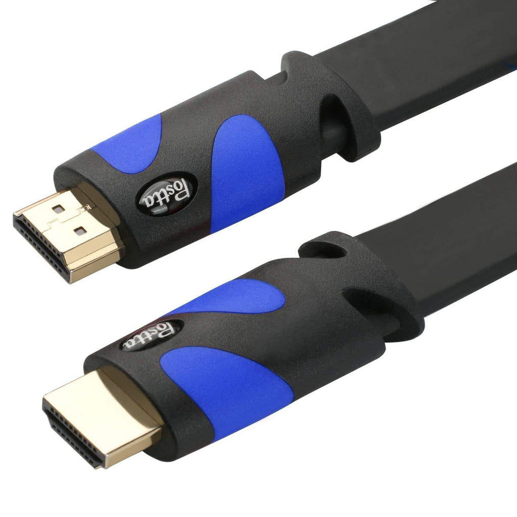 Postta Flat HDMI Cable(25 Feet) Flat HDMI 2.0 Cord Support 4K, Ultra HD, 3D, 2160p, 1080p, Ethernet and Audio Return-Black-Blue