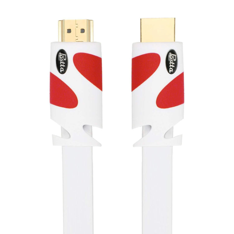 Flat HDMI Cable Postta 30 Feet Flat HDMI 2.0 Cord Support 4K, Ultra HD, 3D, 2160p, 1080p, Ethernet and Audio Return-White-Red 30FT Red