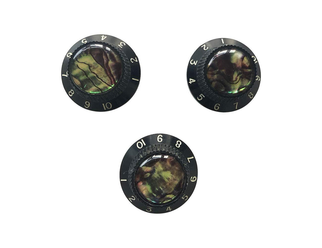 Guyker Electric Guitar Abalone Top Knobs Speed Volume Tone Control Knobs with 6mm (0.24”) Dia. Shaft Pots Compatible with Les Paul LP Style Electric Guitar Parts Replacement Set of 3Pcs.(Black) Abalone top - Black