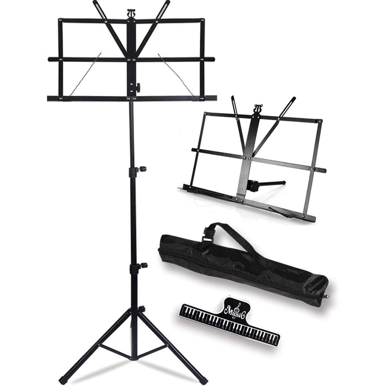 GLEAM Music Stand - 2 in 1 Dual-Use Desktop Book Stand Folding Music Holder with Carrying Bag