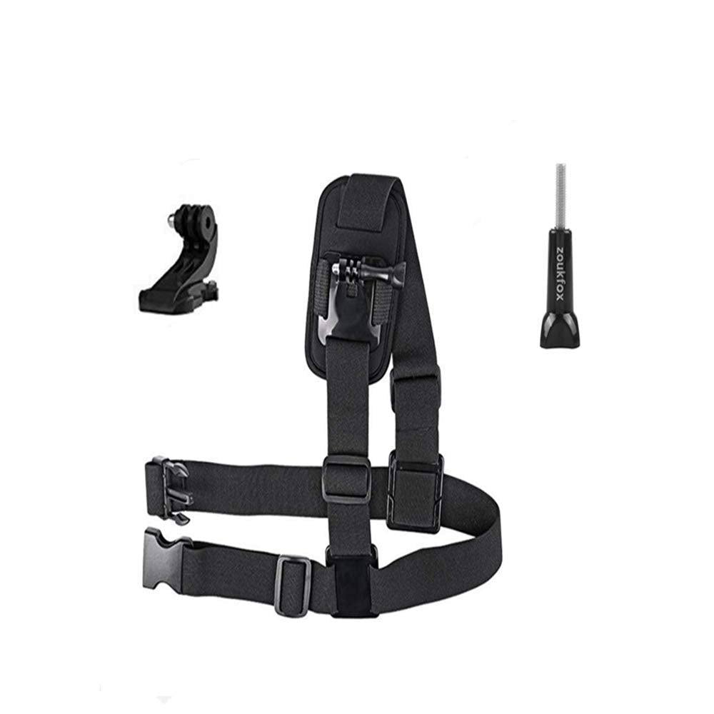 Zoukfox Adjustable Chest Mount Harness Mount + Quick Clip Compatible fit for GoPro HERO5 Black, HERO5 Session, HERO4 Black, HERO4 Silver and Hero Sessio and Most Action Cameras (Black)