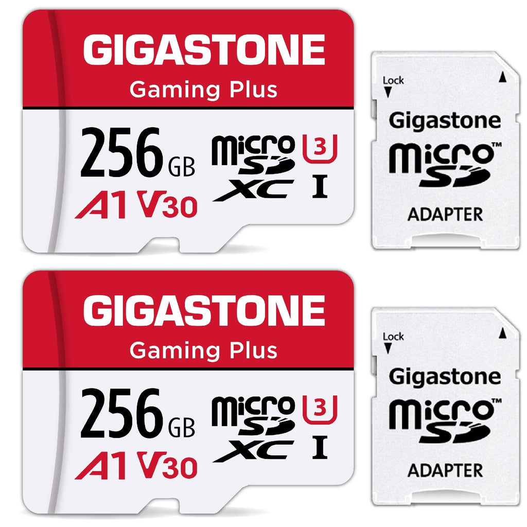 Gigastone 256GB 2-Pack Micro SD Card, Gaming Plus, Nintendo-Switch Compatible, R/W 100/60MB/s, 4K Video Recording, Micro SDXC UHS-I A1 U3 Class 10, with Adapter 256GB Gaming Plus 2-Pack