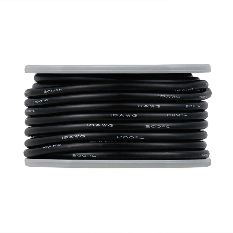 BINNEKER 16 Gauge Silicone Wire Spool Black 25 feet Ultra Flexible High Temp 200 deg C 600V 16 AWG Silicone Rubber Wire 252 Strands of Tinned Copper Wire Stranded Wire for Model Low Impedance silicone wire 25ft 16 gauge silicone wire black