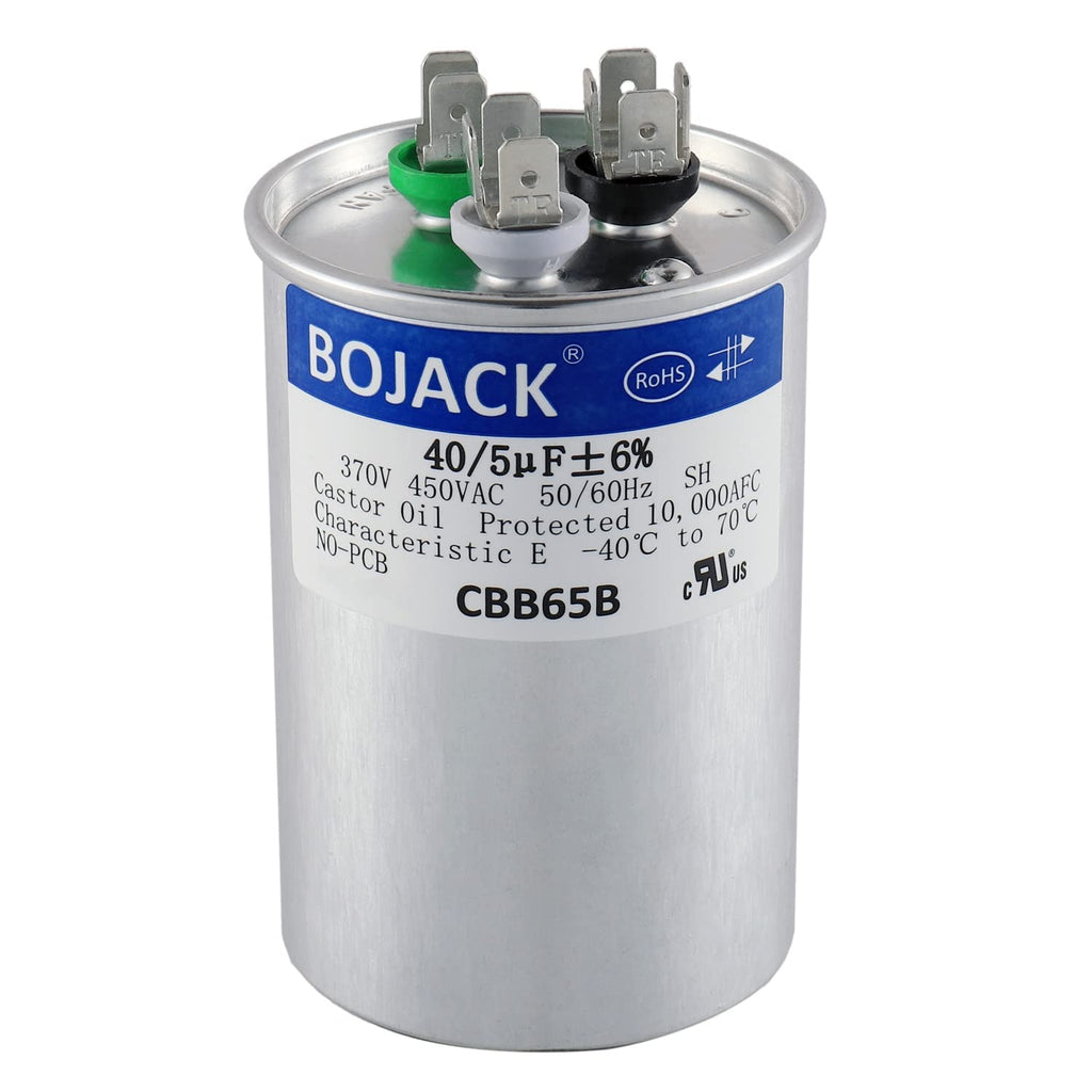 BOJACK 40+5 uF 40/5 MFD ±6% 370V/440 VAC CBB65 Dual Run Circular Start Capacitor for AC Motor Run or Fan Start or Condenser Straight