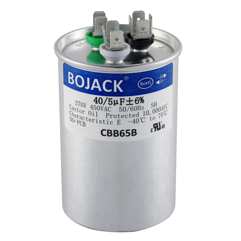 BOJACK 40+5 uF 40/5 MFD ±6% 370V/440 VAC CBB65 Dual Run Circular Start Capacitor for AC Motor Run or Fan Start or Condenser Straight