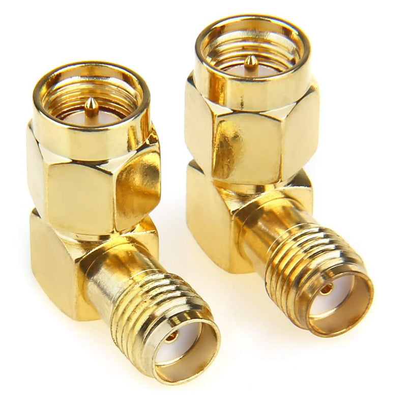 NANYI SMA Right Angle Contact Adapter, SMA Male to Female Right Angle 90-Degree Adapter Gold Plated Contacts - 2PCS SMA Female-Male -Right Angle-2P