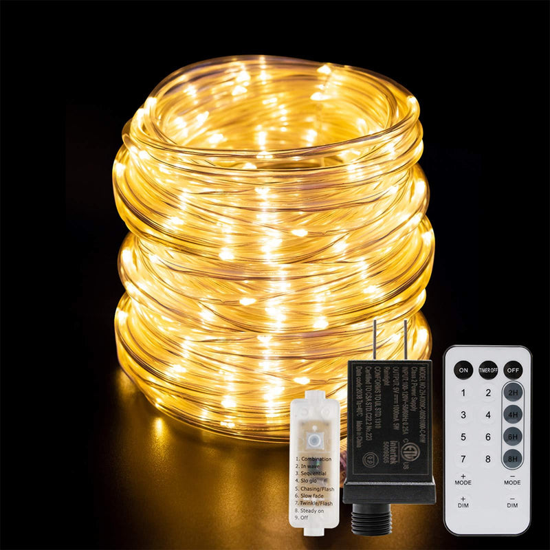 [AUSTRALIA] - ANJAYLIA 66ft 200 LED Rope Lights Outdoor Waterproof String Lights Plug in with Remote Control Dimmable Twinkle Fairy Lights for Christmas Porch Deck Garden Party, Warm White 