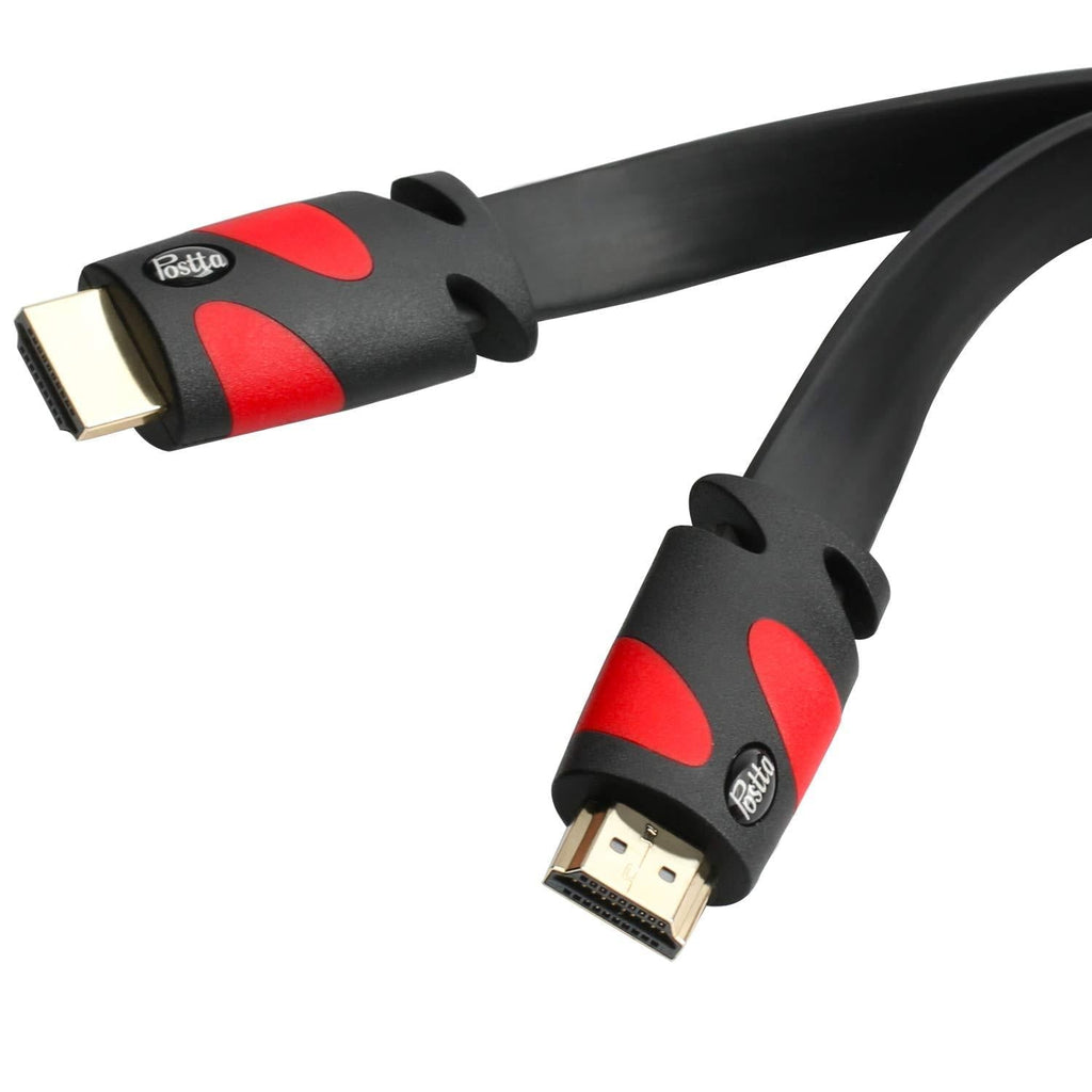 Postta Flat HDMI Cable(30 Feet) Flat HDMI 2.0 Cord Support 4K, Ultra HD, 3D, 2160p, 1080p, Ethernet and Audio Return-Black-Red 30FT Red