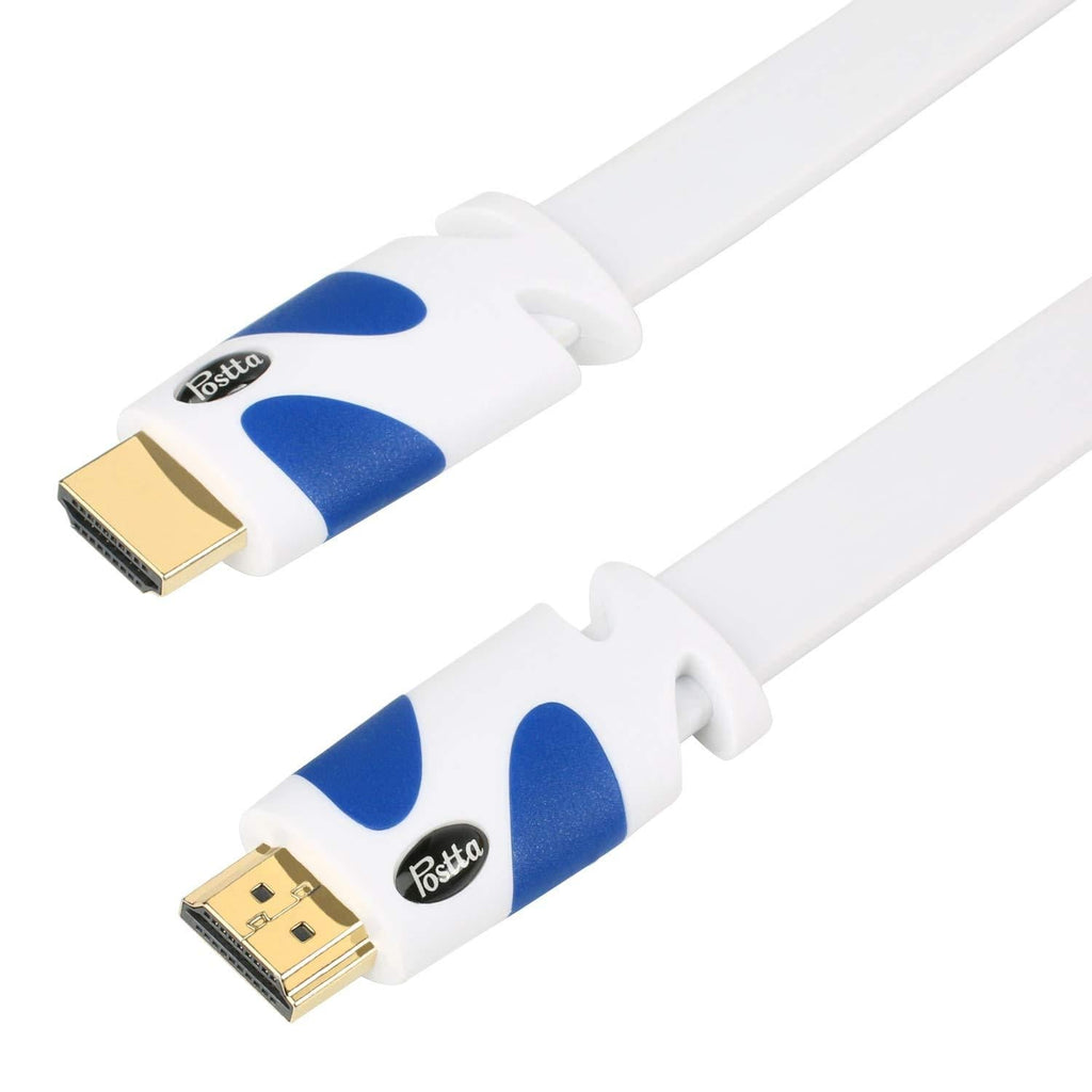 Flat HDMI Cable Postta 25 Feet Flat HDMI 2.0 Cord Support 4K, Ultra HD, 3D, 2160p, 1080p, Ethernet and Audio Return-White-Blue 25FT Blue