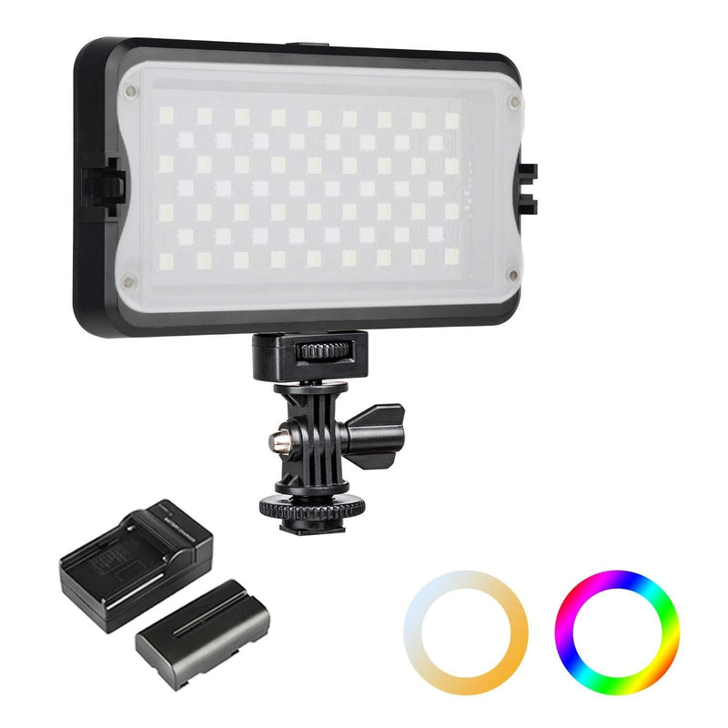 RGB LED Camera Video Light, Dimmable 2500K-8500K Camcorder LED Light Panel for Digital SLR Cameras with 0-299 Muti-Color Types, White Filter, Battery and Charger