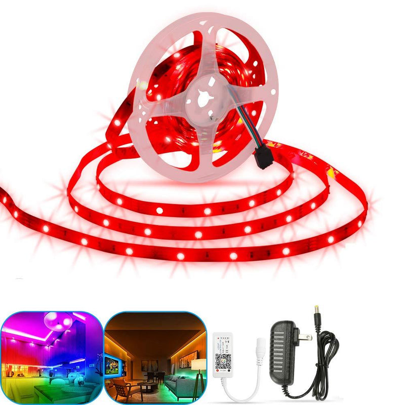 [AUSTRALIA] - INDARUN Bluetooth RGB LED Strip Lights 16.4ft 5M Flexible Tape Lights Dimmable Color Changing SMD 5050 150LEDs Strip Lights Kit with 12V Plug Adapter for Home Bedroom Party 1 Pack 
