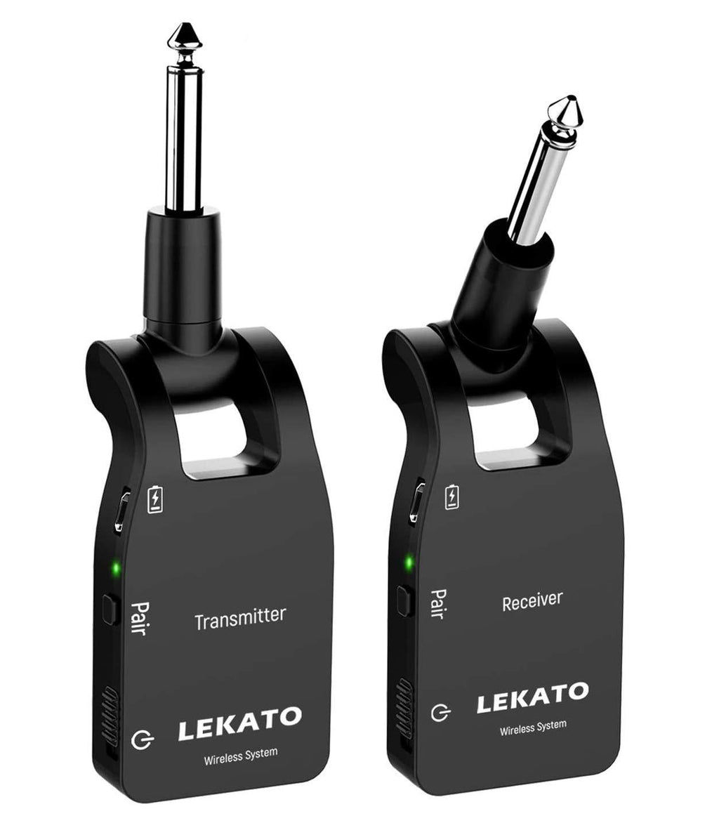 [AUSTRALIA] - LEKATO Wireless Guitar Transmitter Receiver 2.4G Rechargeable 6 Channels 30M Transmission Range Wireless Audio Guitar System for Electric Guitar Bass Black&Black 