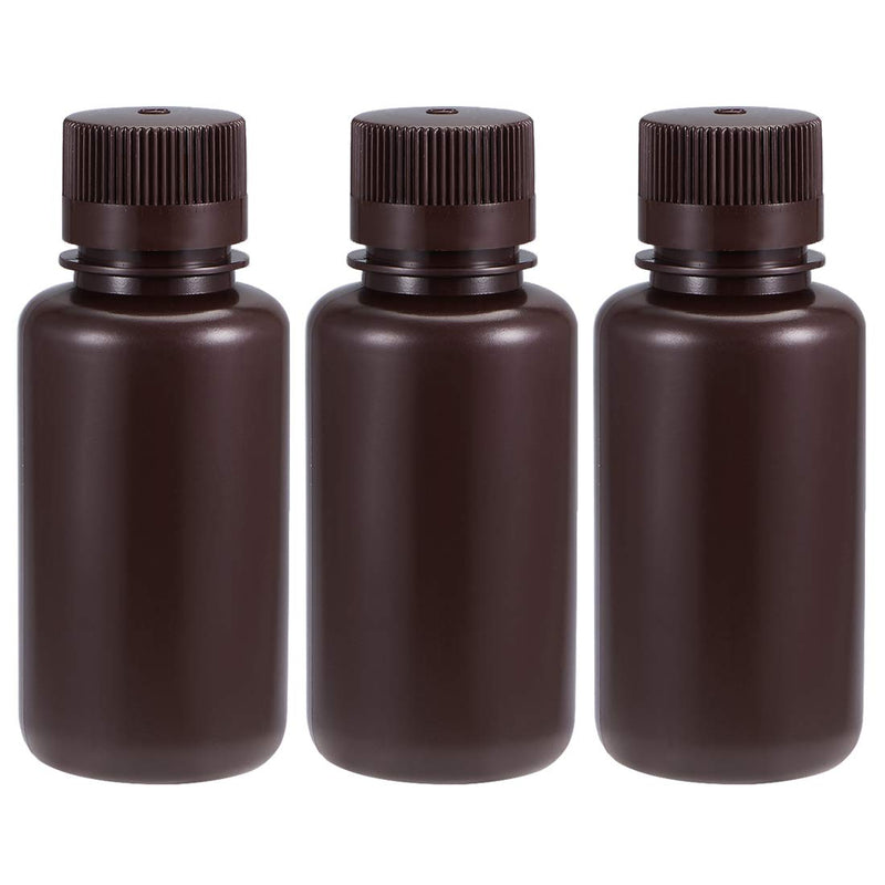 uxcell Plastic Lab Chemical Reagent Bottle 250ml/8.5oz Small Mouth Sample Sealing Liquid Storage Container Brown 3pcs