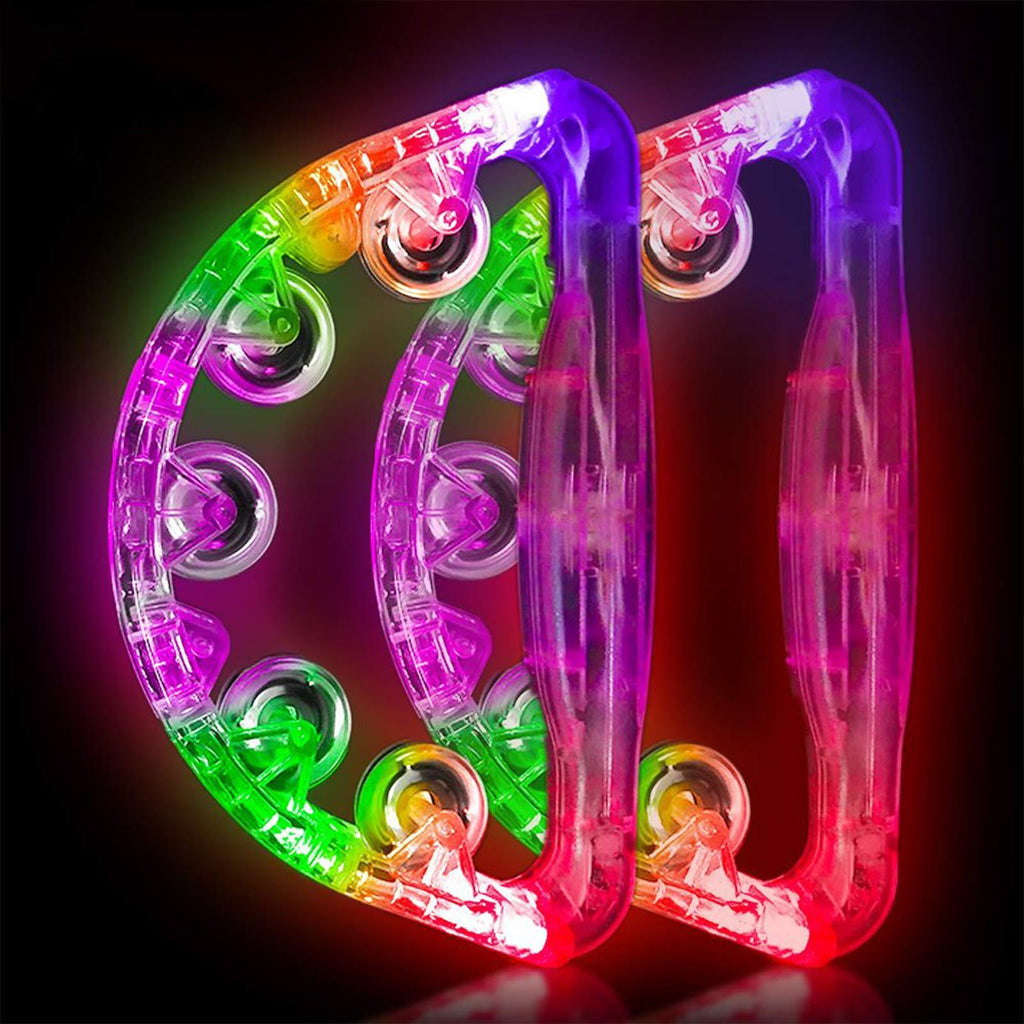 Light Up Tambourine Musical Flashing Tambourine Handheld Percussion Instrument for Kids and Adults Party Toys 2 Pack … (Four colors are randomly sent) 2 PCS