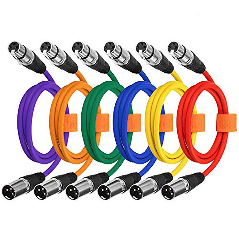 [AUSTRALIA] - XLR Cable 3ft, NUOSIYA Microphone Cable, XLR Male to Female Mic Patch Cables, 3 pin Double Shielded Balanced DMX Cables/XLR Cables (6-Colors) 6-Colors-3 Feet 