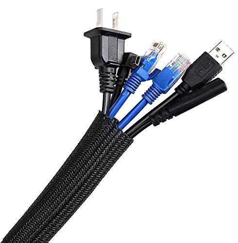 AGPTEK Cable Management Sleeve Cover, Cord Management System for Desk PC TV Computer Projector Wires Protection and Organization, Home, Theater and Office, 10ft- 4/5 inch, Black 10ft - 4/5''