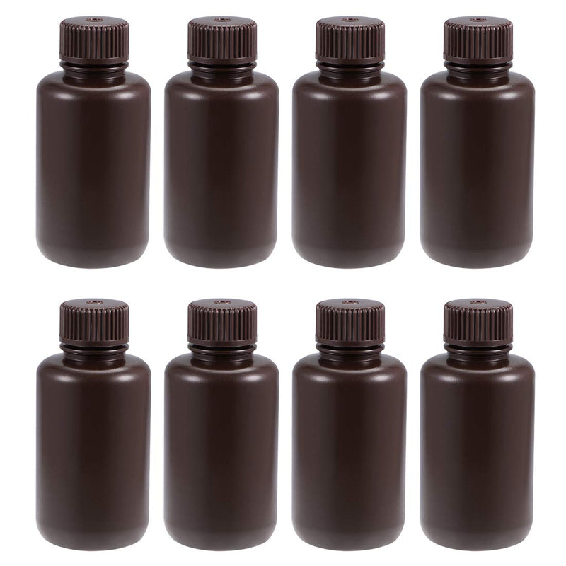 uxcell Plastic Lab Chemical Reagent Bottle 100ml/3.4oz Small Mouth Sample Sealing Liquid Storage Container Brown 8pcs