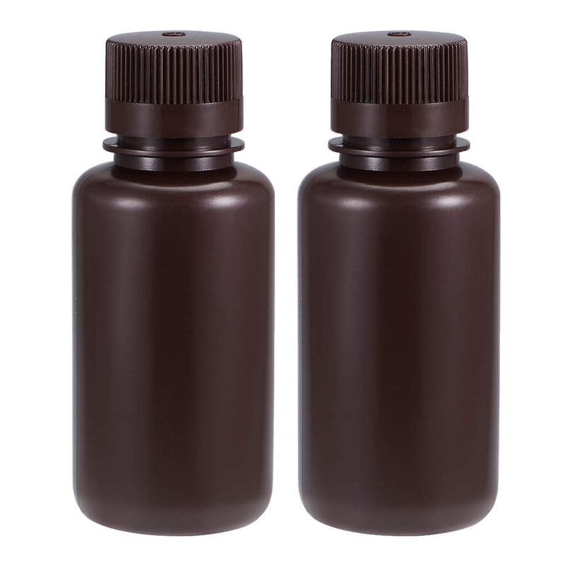 uxcell Plastic Lab Chemical Reagent Bottle 250ml/8.5oz Small Mouth Sample Sealing Liquid Storage Container Brown 2pcs
