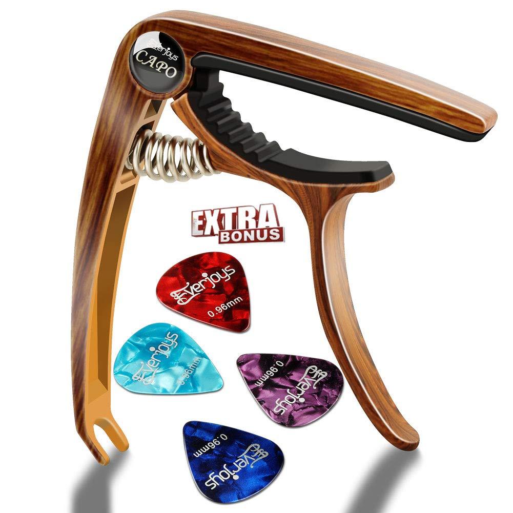 Guitar Capo Guitar Picks – Quick Change Acoustic and Electric Guitars Ukulele Trigger Capo Clamp Rosewood