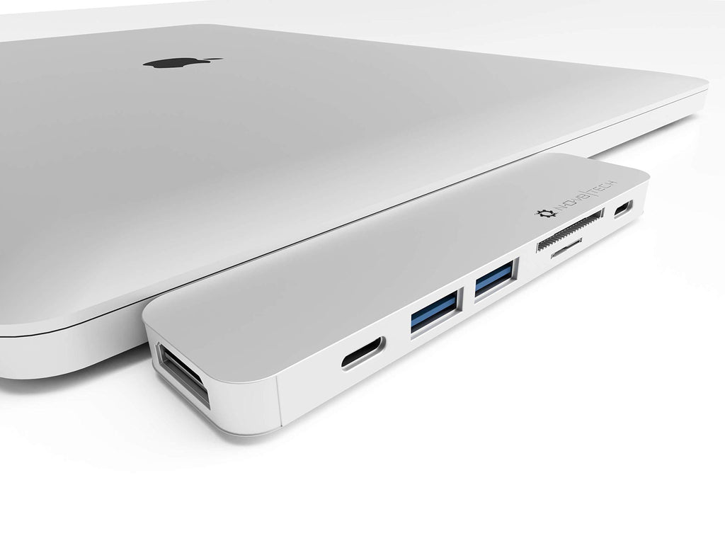NOV8Tech USB C HDMI Hub for M1 MacBook Pro 2021/2020/2019/2018/2017/2016 & MacBook Air M1 2021-2018, 7 in 2 Silver Adapter Multiport, USB-C Hub Thunderbolt 3 100W, SD/Micro SD Reader, USB 3 2X USB 2
