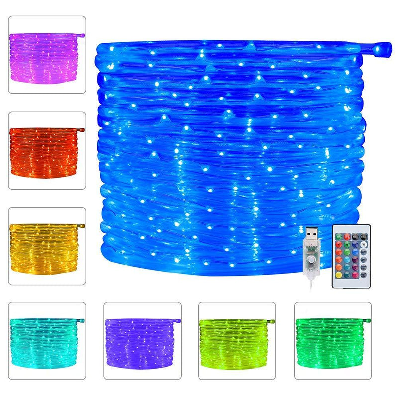 [AUSTRALIA] - Ollny 100 LED Rope Lights 33ft 16 Colors Changing Indoor Lights USB Powered Multi Color Twinkle Rope Tube Fairy Lights with Remote for Indoor Wedding Christmas Party Waterproof Outdoor Decorations 