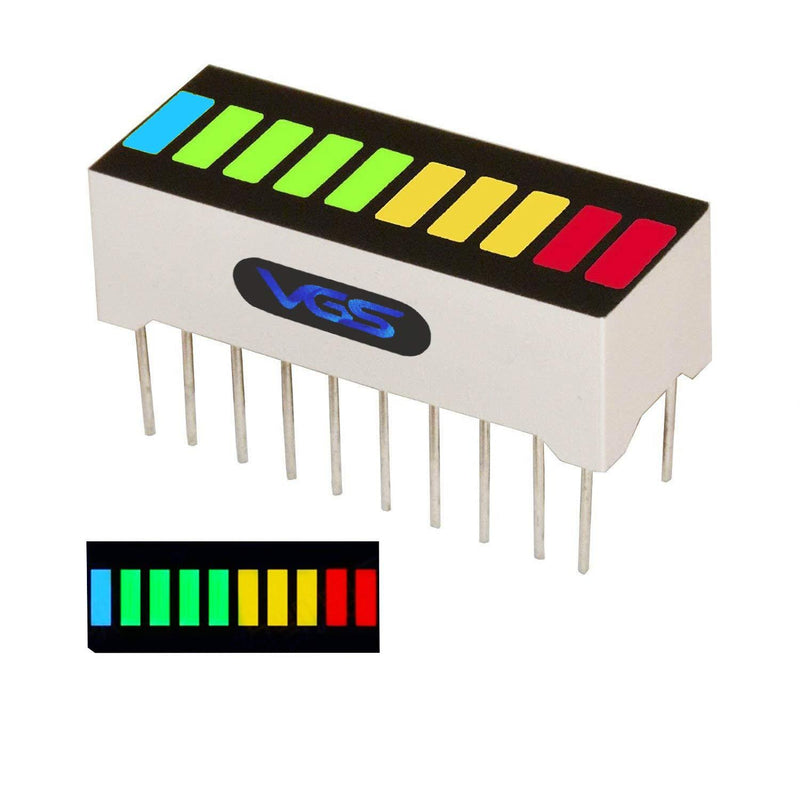 1 pc. of RGYB 10 Segment LED Bar Graph Display with 4 Colors (2xSuper Red+3xYellow+4xSuper Green+1xBlue) Single led bar Graph(DIY or Arduino) ARGYB