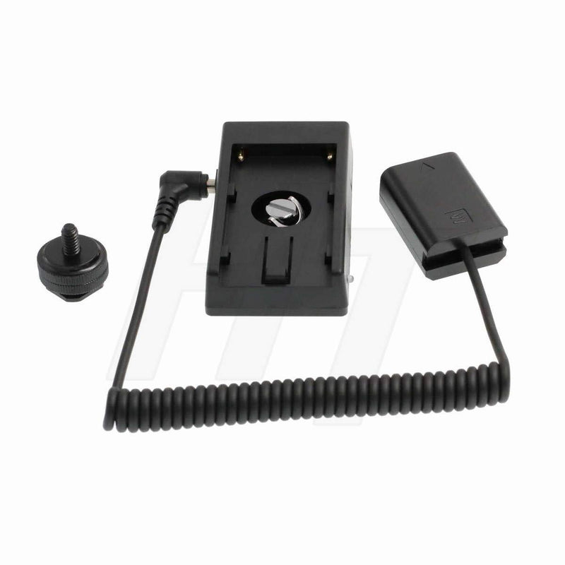 HangTon NP-F970 770 Battery Mount Plate DC Barrel Coiled NP-FW50 Adapter Cable for Sony Alpha NEX Series, A7 A6300 A6500 Cameras coiled cable