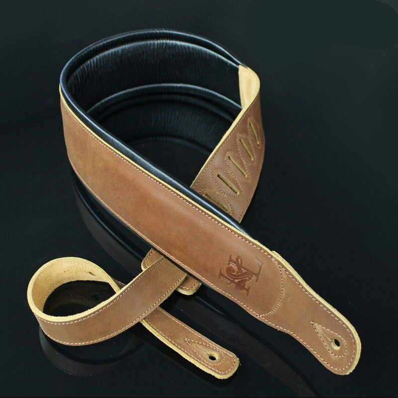 Iconic Leathers 3.25" Wide Natural Brown Dual Padded Leather Guitar and Bass Strap IL-5NatBrn