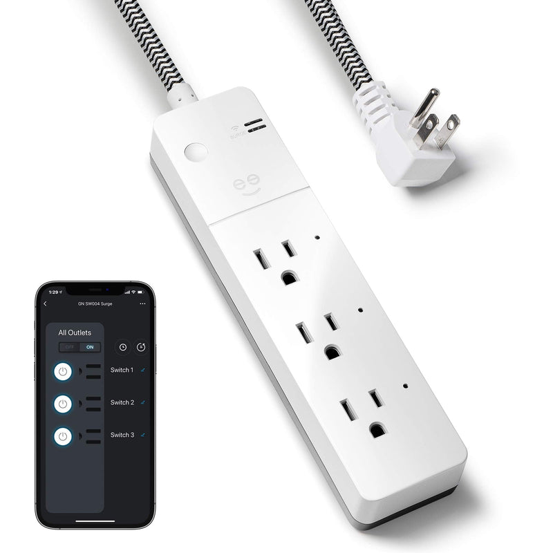 Geeni Surge Protector, 3-Outlet Smart Extension Cord, Cord Extender, Wireless Control, Works with Alexa, Google Home, Wi-Fi, 3 feet 3 Outlet Mini