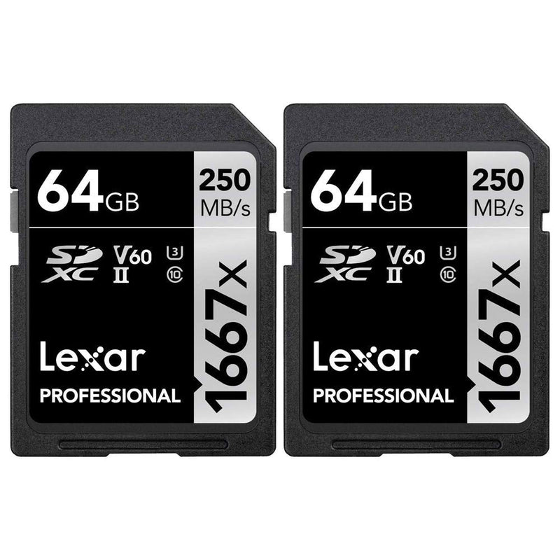 Lexar Professional SDHC/SDXC 1667x UHS-II 64GB Memory Card 2 Pack (LSD64GCBNA1667)