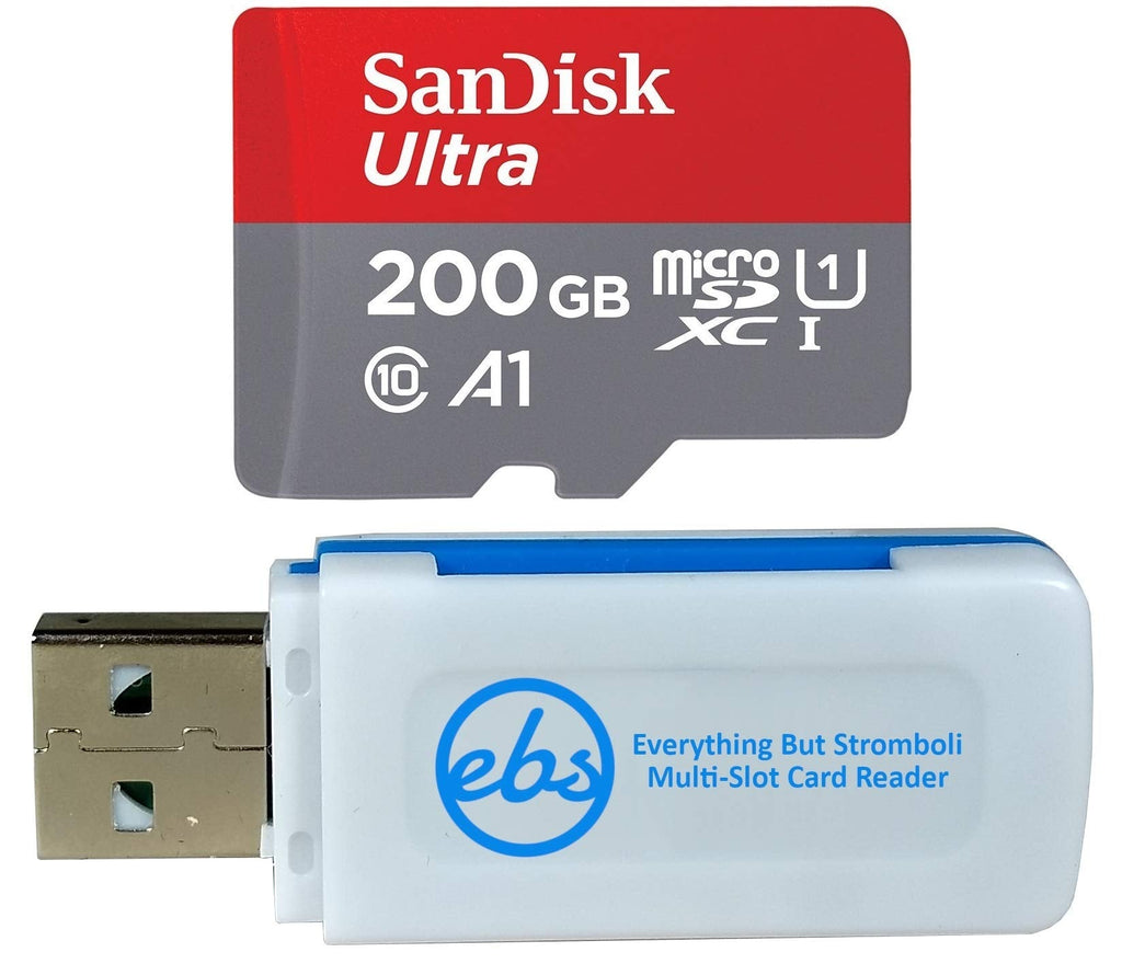 SanDisk 200GB SDXC Micro Ultra Memory Card Works with Samsung Galaxy A10, A20, A70 Cell Phone Class 10 (SDSQUAR-200G-GN6MN) Bundle with (1) Everything But Stromboli MicroSD and SD Card Reader Class 10 200GB