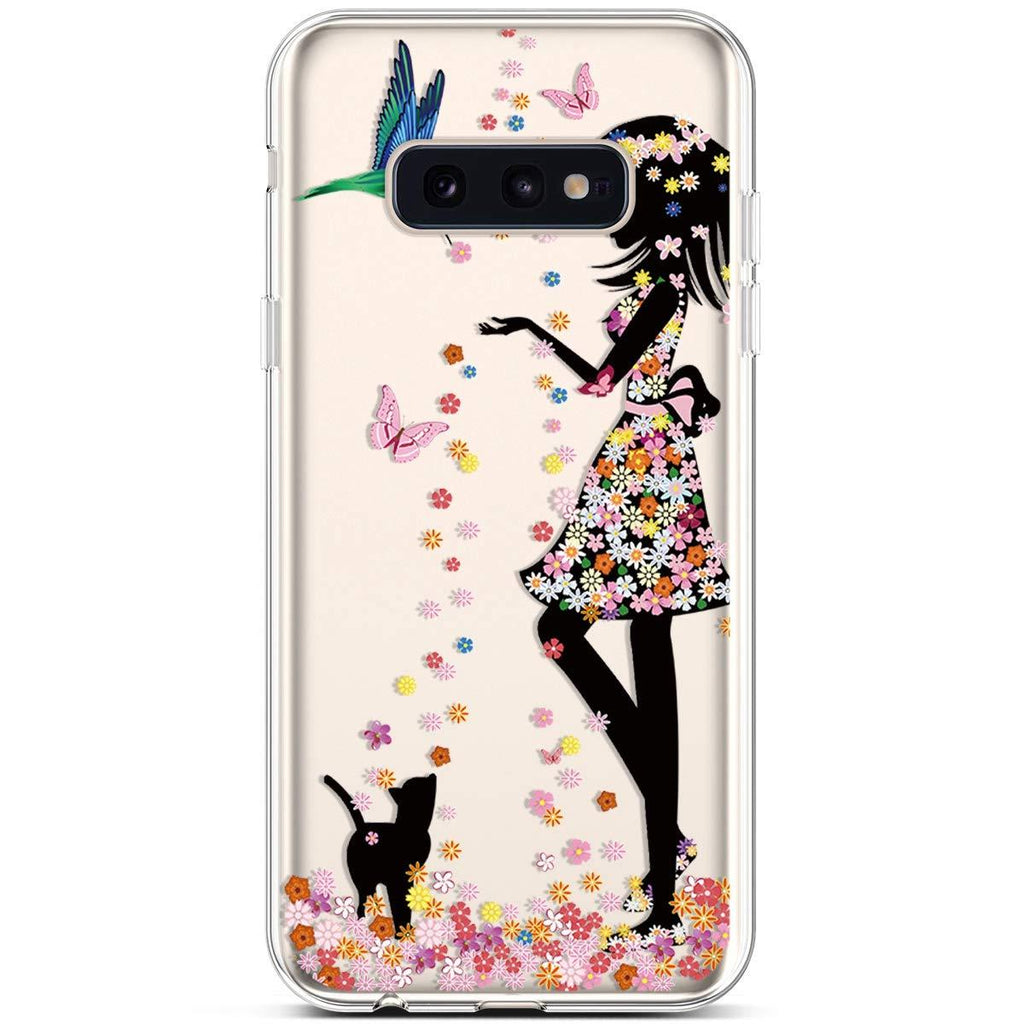 [AUSTRALIA] - PHEZEN for Samsung Galaxy S10e Case,Clear Soft Flexible TPU Silicone Case Rubber Skin with Art Painted Design Transparent Shockproof TPU Bumper Protective Case for Galaxy S10e, Girl Cat Butterfly Girl Cat 