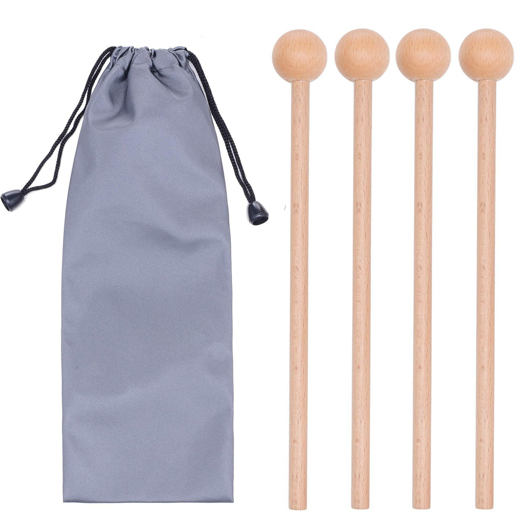 2 Pair Wood Mallets Percussion Sticks for Glockenspiel, Xylophone, Chime, Woodblock, and Bells, 8 Inch Long with a Carry Bag
