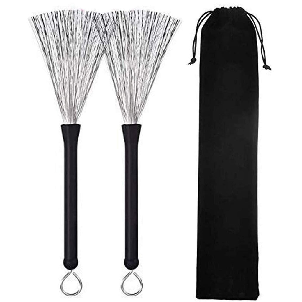 Drum Brushes Wire Retractable 1 Pair - Drum Brushes Set with Portable Storage Bag Comfortable Rubber Handles for Jazz Rock Acoustic Music Lover Beginners by POLILI Wire Drum Brushes