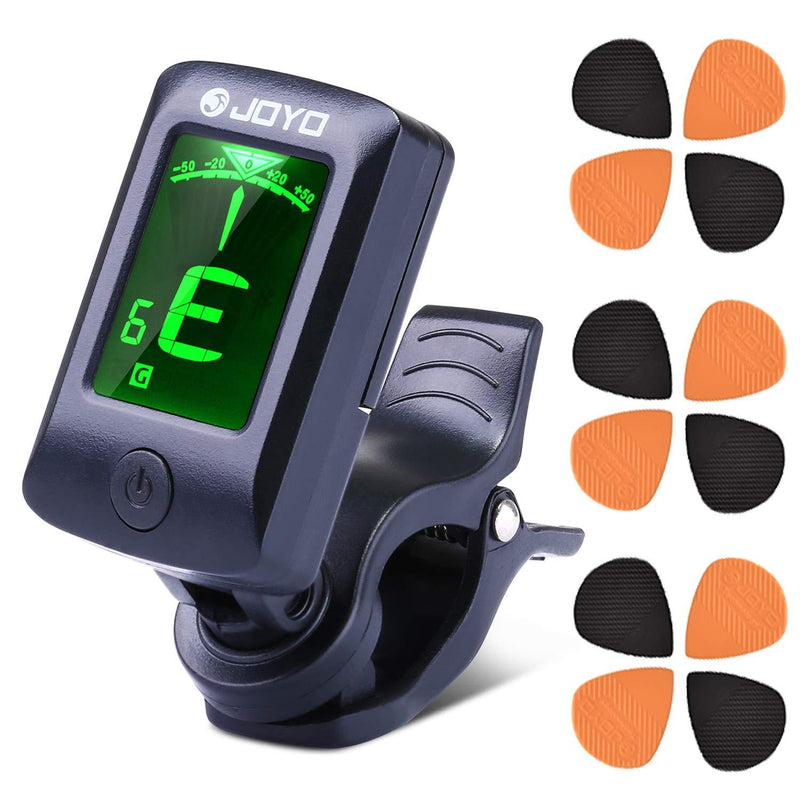 Exjoy Guitar Tuner Digital Electronic Clip-On Tuner Chromatic 5 Modes Auto-off Sensitive Tuner with 12 Plectrums for Acoustic Guitar, Bass, Violin, Ukulele