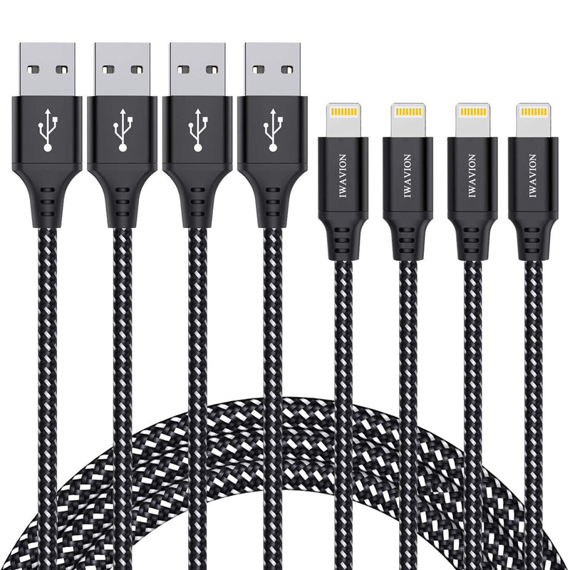 IWAVION iPhone Charger Cable, 4pack 3ft/1m Lightning Cable Nylon Braided MFi Certified iPhone Cable USB Sync Cord Fast iPhone Charging Cable for iPhone Xs Max X XR 8 7 6s 6 Plus SE 5, iPad Mini/Air