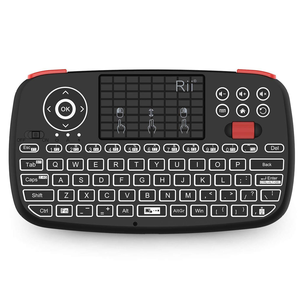(Upgrade) Rii i4 Mini Bluetooth Keyboard with Touchpad, Blacklit Portable Wireless Keyboard with 2.4G USB Dongle for Smartphones, PC, Tablet, Laptop TV Box iOS Android Windows Mac.Black Newest Version i4 BT+2.4G