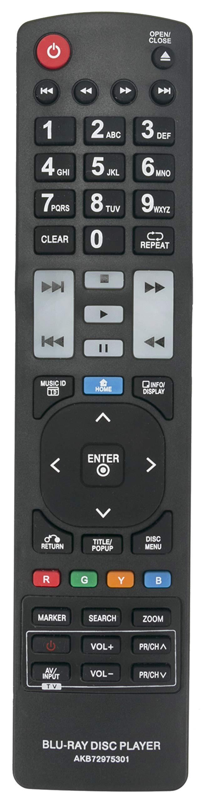 AKB72975301 Replacement Remote Control Compatible with LG Blu-Ray Disc DVD Player BD550 BD560 BD560C BD565 BD570 BD572 BD590 BD590C BD592 BX580 BX582 BX585