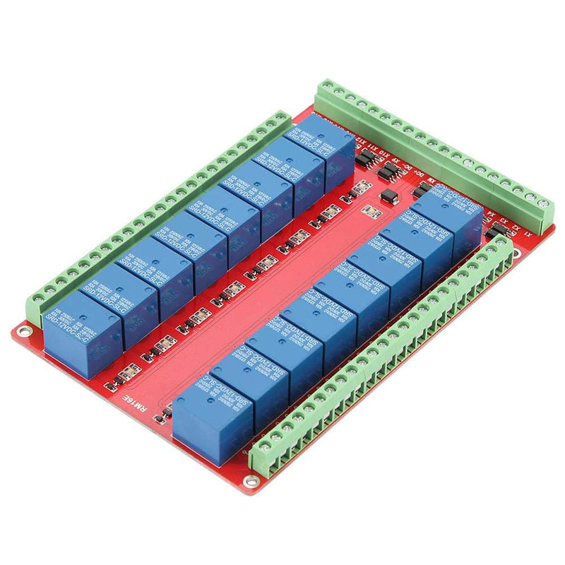 16 Channel Relay Module, DC 5/12/24V 5mA Interface Board High/Low Level Trigger Small-Sized Two-Way Isolated Optocoupler Built-in Finite Current Resistor (DC24V)
